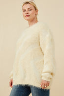 HY8375W Ivory Plus Faux Fur Pullover Sweater Side