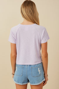 HY8434 Lavender Womens Pearl Ribbon Patch Knit T Shirt
