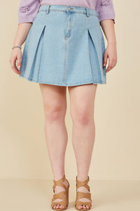 HY8451 Black Denim Womens Box Pleated Washed Denim Skirt