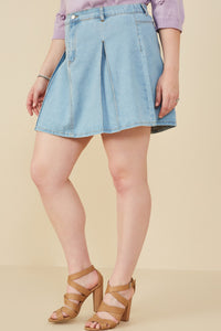 HY8451 Black Denim Womens Box Pleated Washed Denim Skirt