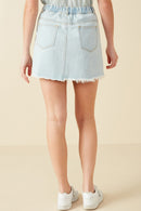 HY8478 Light Denim Womens Frayed Seam Detailed Denim Skirt