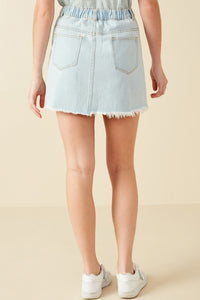 HY8478 Light Denim Womens Frayed Seam Detailed Denim Skirt