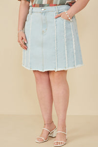 HY8478W Light Denim Womens Frayed Seam Detailed Denim Skirt