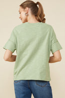 HY8539 Sage Womens Lover Verbiage Patch Raw Edge Detail T Shirt Back
