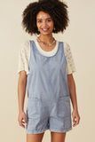HY8542 Dusty Blue Womens Washed Patch Pocket Scoop Back Sleeveless Romper Front