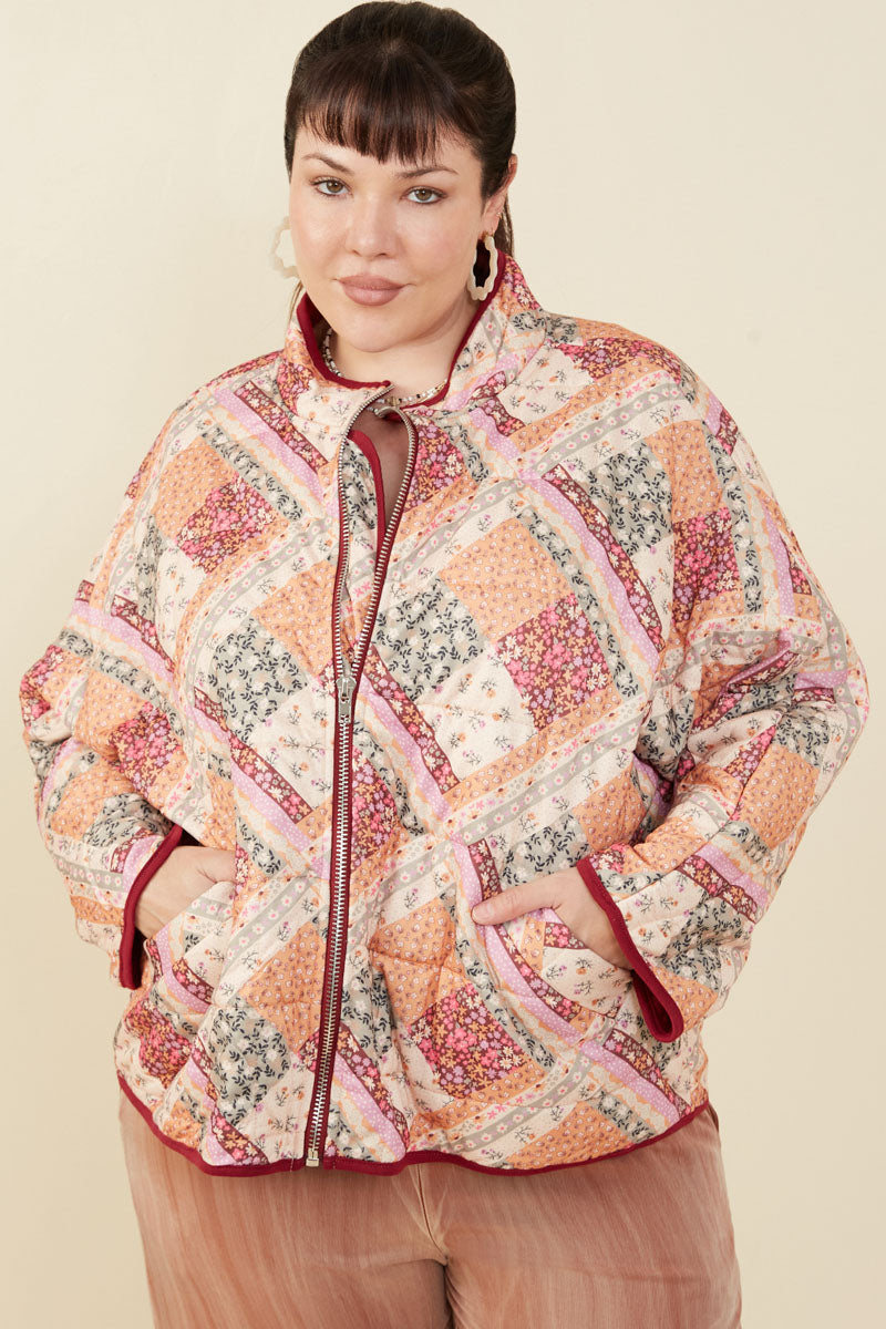 Womens Patch Print Quilted Light Padded Jacket