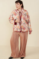 HY8579W Burgundy Womens Patch Print Quilted Light Padded Jacket Pose