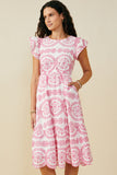 Womens Eyelet Embroidered Flutter Sleeve Scallop Hem Dress