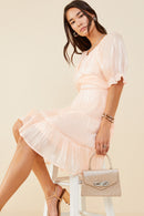 HY8623 Peach Womens Textured Shimmer Tie Detail Dress Side