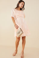HY8623 Peach Womens Textured Shimmer Tie Detail Dress Pose