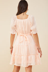 HY8623 Peach Womens Textured Shimmer Tie Detail Dress Back