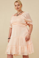 HY8623W Peach Womens Textured Shimmer Tie Detail Dress Front