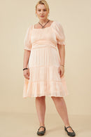 HY8623W Peach Womens Textured Shimmer Tie Detail Dress Pose