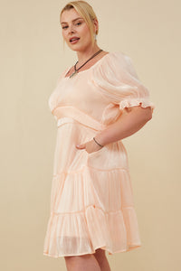 HY8623W Peach Womens Textured Shimmer Tie Detail Dress Side