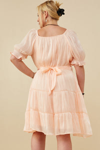 HY8623W Peach Womens Textured Shimmer Tie Detail Dress Back