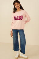 HY8648 Pink Womens Malibu Applique Pullover Sweater Front