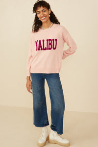 HY8648 Pink Womens Malibu Applique Pullover Sweater Front