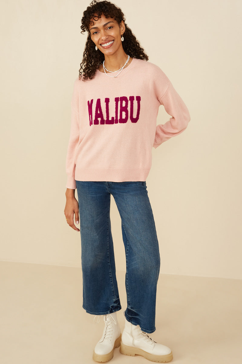 HY8648 Pink Womens Malibu Applique Pullover Sweater Front