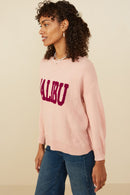 HY8648 Pink Womens Malibu Applique Pullover Sweater Side