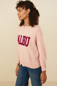 HY8648 Pink Womens Malibu Applique Pullover Sweater Side