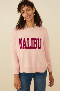 HY8648 Pink Womens Malibu Applique Pullover Sweater Front 2