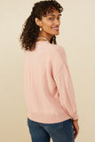 HY8648 Pink Womens Malibu Applique Pullover Sweater Back