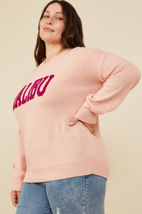 HY8648W Pink Plus Malibu Applique Pullover Sweater Side