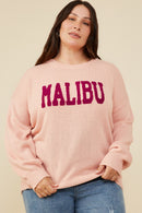HY8648W Pink Plus Malibu Applique Pullover Sweater Front 2