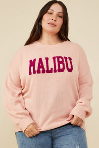 HY8648W Pink Plus Malibu Applique Pullover Sweater Front 2