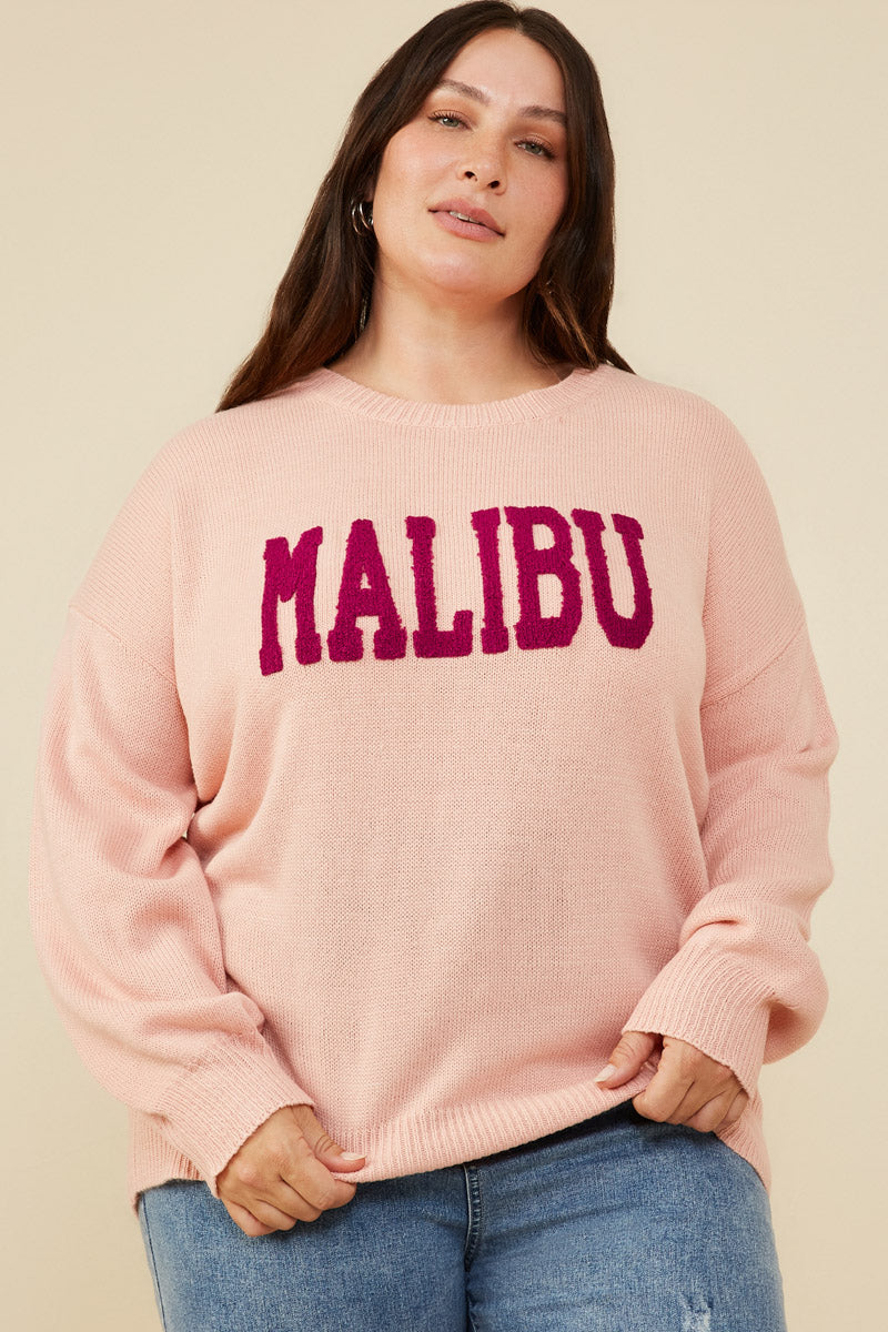 HY8648W Pink Plus Malibu Applique Pullover Sweater Front 2