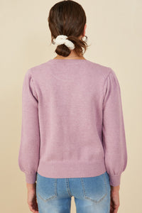 HY8653 Lavender Womens Pearl Hearts Detail Pullover Sweater Back