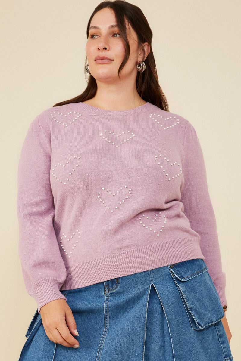 Womens Pearl Hearts Detail Pullover Sweater