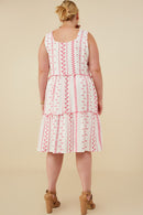 HY8718W Pink Womens Botanical Embroidered Ruffle Tiered Tank Dress Back