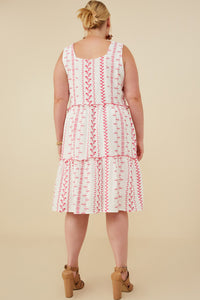 HY8718W Pink Womens Botanical Embroidered Ruffle Tiered Tank Dress Back