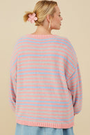 HY8993W Pink Mix Womens Ultra Soft Multicolor Stripe Pullover Sweater Back