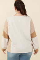 HY8999W Taupe Womens Stripe And Color Block Sleeve Detail Knit Top Back