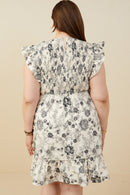 HY9032W Black Plus Antique Floral Smock And Ruffle Dress Back