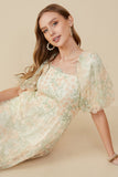 Womens Smocked Floral Mesh Lace Tiered Dress