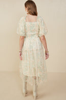 HY9119 Ivory Womens Smocked Floral Mesh Lace Tiered Dress Back