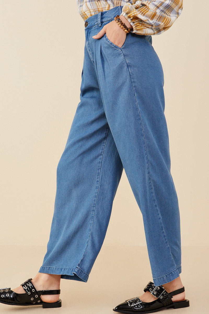 Womens Pleated Detail Wide Leg Tencel Pants
