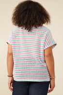 HY9221W Pink Mix Plus Open Knit Multi Stripe Boxy Dolman Top Back
