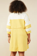 HY9233W Yellow Plus Colorblock Sleeve Collared French Terry Dress Back