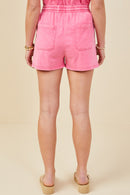 HY9254 Pink Womens Garment Washed Cargo Patch Pocket Knit Shorts Back