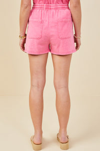HY9254 Pink Womens Garment Washed Cargo Patch Pocket Knit Shorts Back
