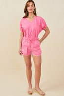HY9254 Pink Womens Garment Washed Cargo Patch Pocket Knit Shorts Pose