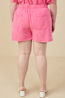 HY9254W Pink Plus Garment Washed Cargo Patch Pocket Knit Shorts Back