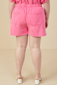 HY9254W Pink Plus Garment Washed Cargo Patch Pocket Knit Shorts Back