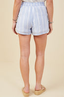 HY9304 Blue Womens Eyelet Lace Striped Buttoned Shorts Back