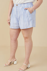 HY9304W Blue Womens Eyelet Lace Striped Buttoned Shorts Side