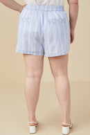 HY9304W Blue Womens Eyelet Lace Striped Buttoned Shorts Back